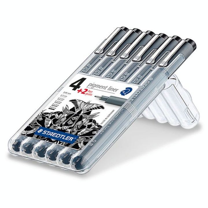 Feutres Pigment Liner 308 6 pointes calibrées noires dont 2 gratuites - Staedtler - Rougier et Plé