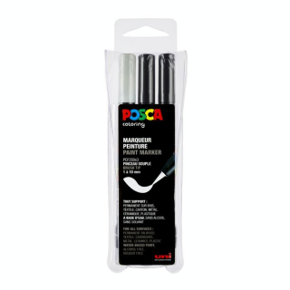 Marqueur PCF-350 pointe pinceau 2 noirs - 1 blanc - Posca - Rougier et Plé