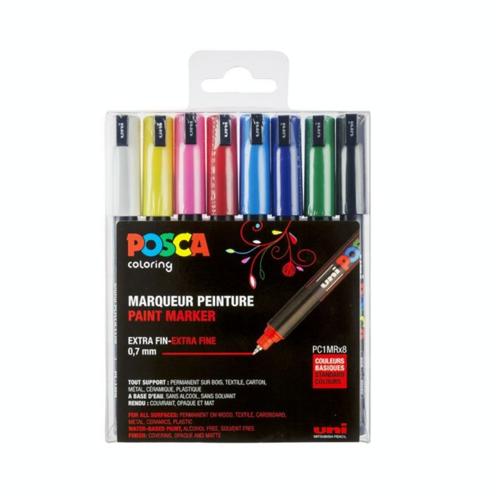 Marqueur PC-1MR pointe calibrée - 8 couleurs ASS18 - Posca - Rougier et Plé