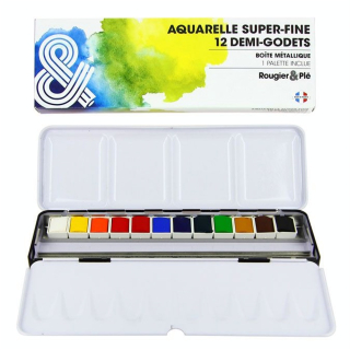 Aquarelle super-fine Boîte métal 12 demi-godets - Rougier&Plé - Rougier et Plé