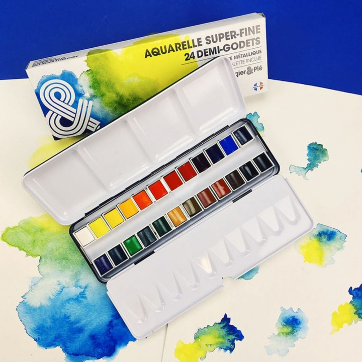 Aquarelle super-fine Boîte métal 24 demi-godets - Rougier&Plé - Rougier et Plé