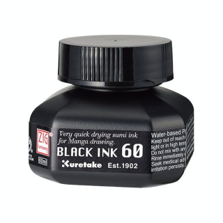 Encre japonaise Noire Black Séchage rapide 60 ml - Kuretake - Rougier et Plé