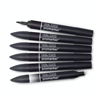 Marqueur Promarker Set 5 Noirs + Blender - Winsor & Newton - Rougier et Plé
