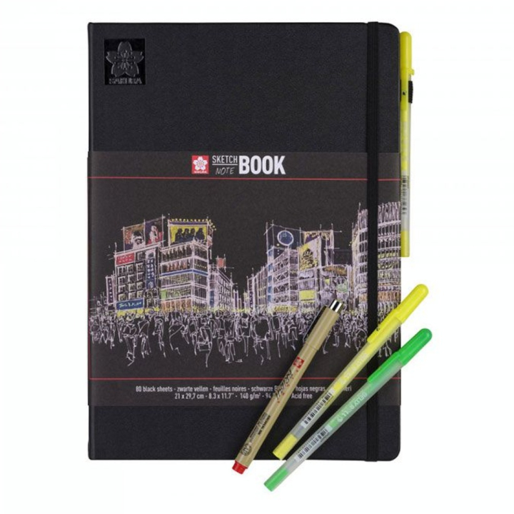 Carnet de dessin Sketch Note Book papier Noir 140 g/m² 80 F - Sakura - Rougier et Plé