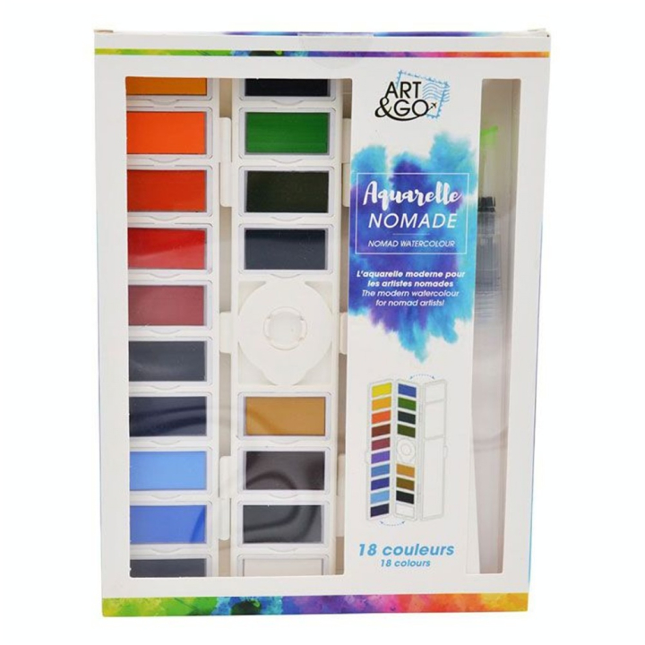 Aquarelle Set Nomade 18 godets + pinceau à réservoir - Art & Go - Rougier et Plé