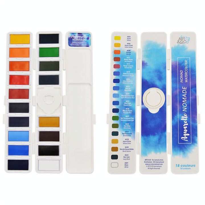 Aquarelle Set Nomade 18 godets + pinceau à réservoir - Art & Go - Rougier et Plé
