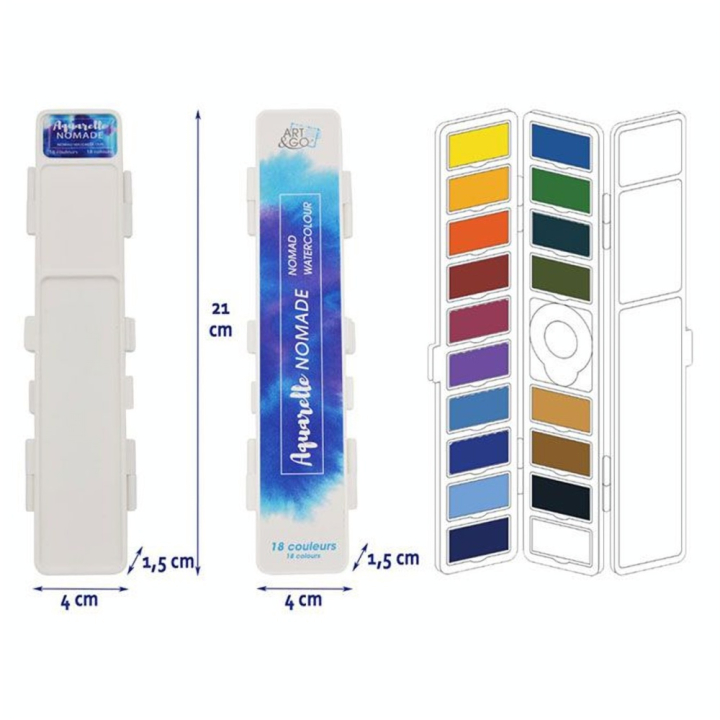 Aquarelle Set Nomade 18 godets + pinceau à réservoir - Art & Go - Rougier et Plé