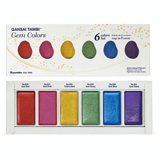 Aquarelle japonaise Gansai Tambi Set 6 godets Gem - Kuretake - Rougier et Plé