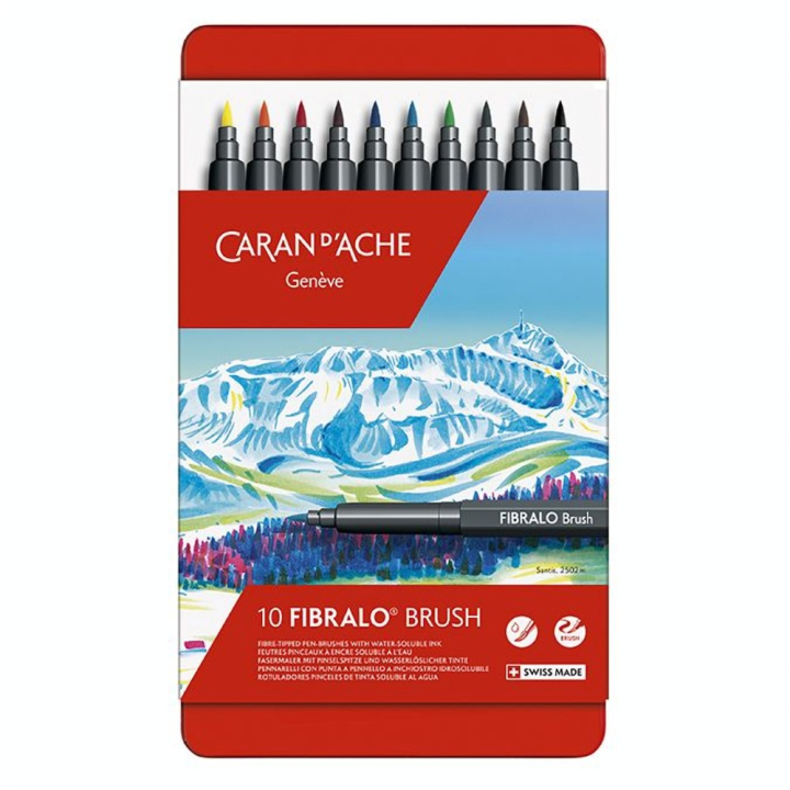 Feutre aquarellable pinceau Fibralo Boîte métal 10 pièces - Caran d'Ache - Rougier et Plé