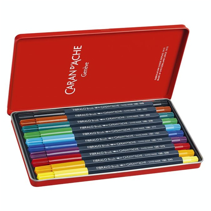 Feutre aquarellable pinceau Fibralo Boîte métal 10 pièces - Caran d'Ache - Rougier et Plé