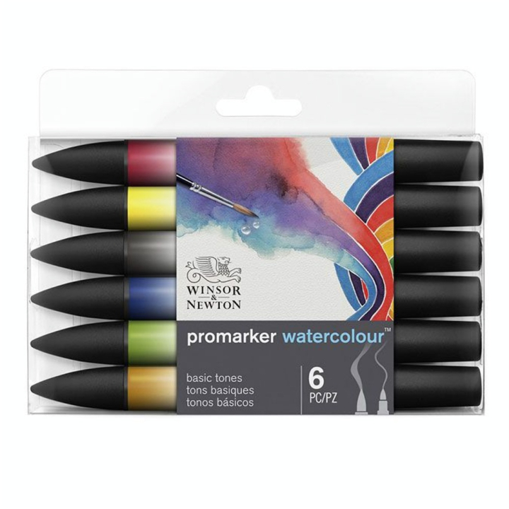 Marqueur d'aquarelle double pointe Set tons Basiques 6 pcs - Winsor & Newton - Rougier et Plé