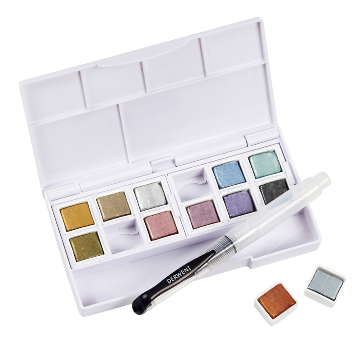 Couleurs aquarellables Metallic 12 demi-godets - Derwent - Rougier et Plé