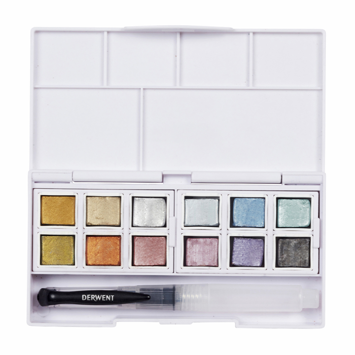 Couleurs aquarellables Metallic 12 demi-godets - Derwent - Rougier et Plé