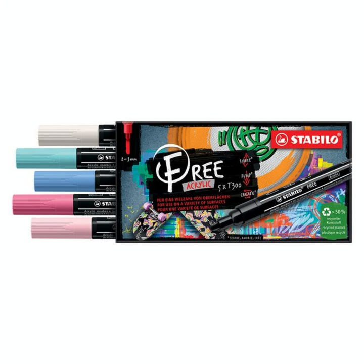Marqueur acrylique FREE T300 set Candy 5 pcs - STABILO - Rougier et Plé