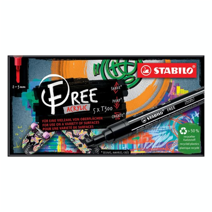 Marqueur acrylique FREE T300 set Candy 5 pcs - STABILO - Rougier et Plé