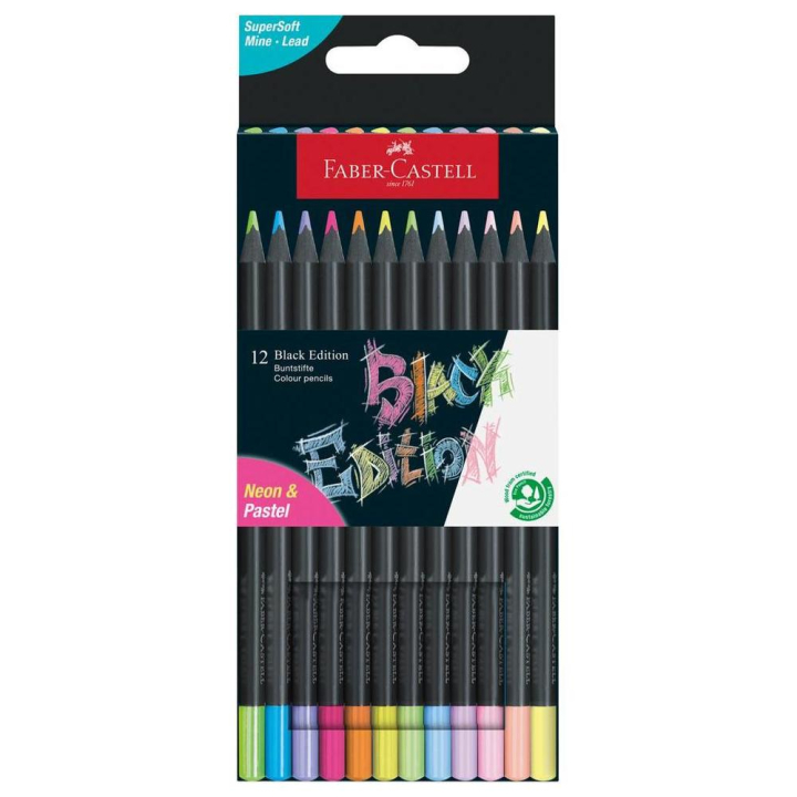 Crayons de couleurs Black edition Néon + Pastel 12 pcs - Faber-Castell - Rougier et Plé
