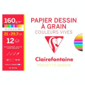 Pochette de papier Dessin à Grain A4 21 x 29,7 cm 160 g/m² 12 feuilles Couleurs Vives - Clairefontaine - Rougier et Plé