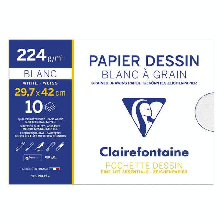 Pochette papier Dessin Blanc à Grain 224 g/m² - Clairefontaine - Rougier et Plé