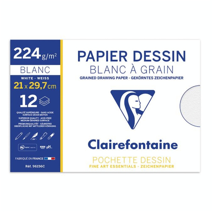 Pochette papier Dessin Blanc à Grain 224 g/m² - Clairefontaine - Rougier et Plé