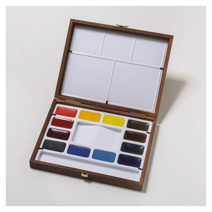 Aquarelle Extra-Fine 12 godets + 3 Palettes Coffret Acajou Palmaerts - BLOCKX - Rougier et Plé