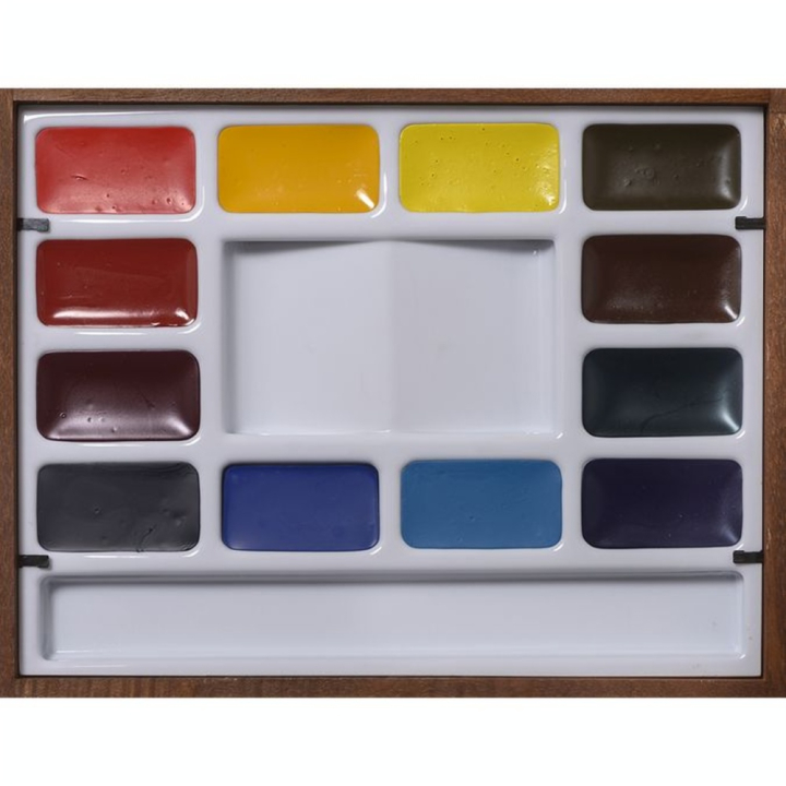 Aquarelle Extra-Fine 12 godets + 3 Palettes Coffret Acajou Palmaerts - BLOCKX - Rougier et Plé