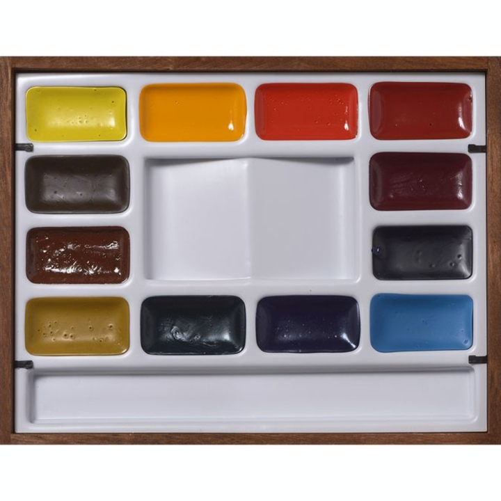 Aquarelle Extra-Fine 12 godets + 3 Palettes Coffret Acajou Classique - BLOCKX - Rougier et Plé