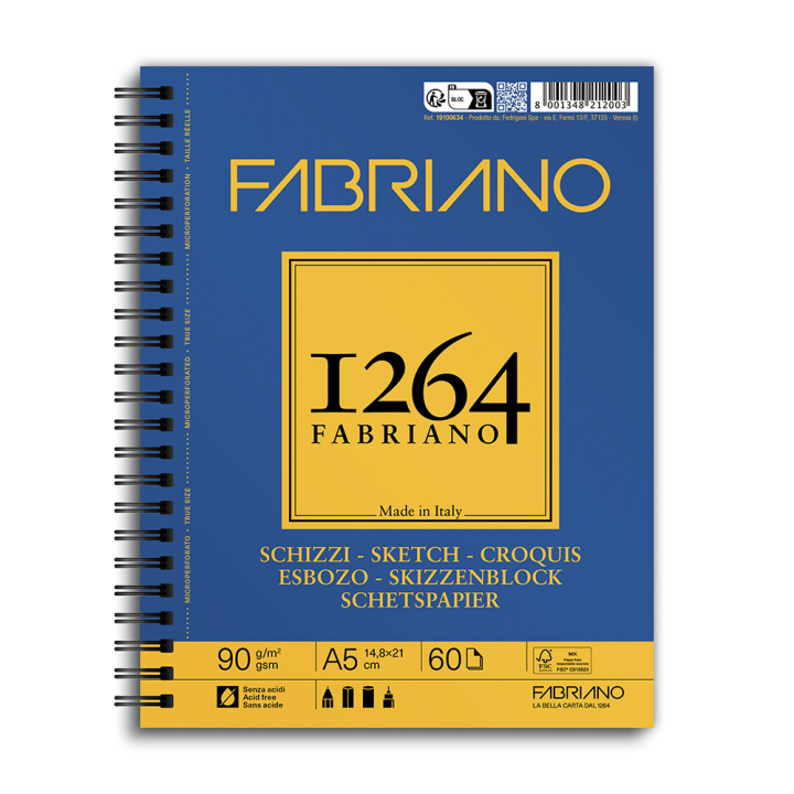 Bloc Papier Esquisse 90 g/m² Spirale grand côté - Fabriano - Rougier et Plé
