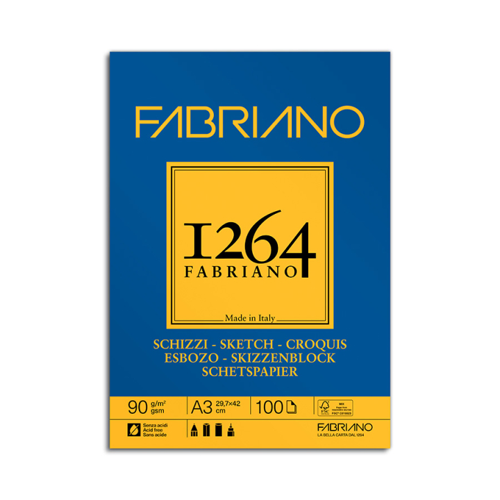 Bloc croquis 90 g/m² Grain naturel 1264 - Fabriano - Rougier et Plé