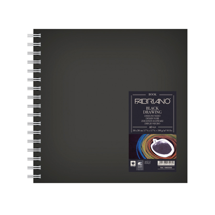 Carnet de dessin à spirale 190 g/m² Grain naturel Noir - Fabriano - Rougier et Plé