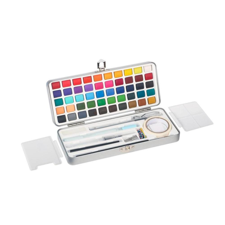 Aquarelle Coffret métal 50 demi-godets + accessoires - Rougier&Plé - Rougier et Plé