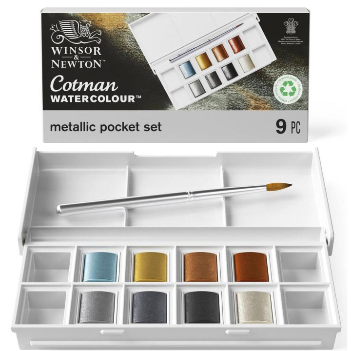 Aquarelle fine 8 demi-godets Set de poche Couleurs métalliques - Cotman - Rougier et Plé