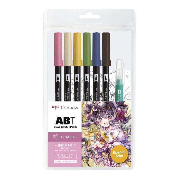 Feutre double pointe ABT Dual Brush Pen Set Manga Flowers par 7 - Tombow - Rougier et Plé
