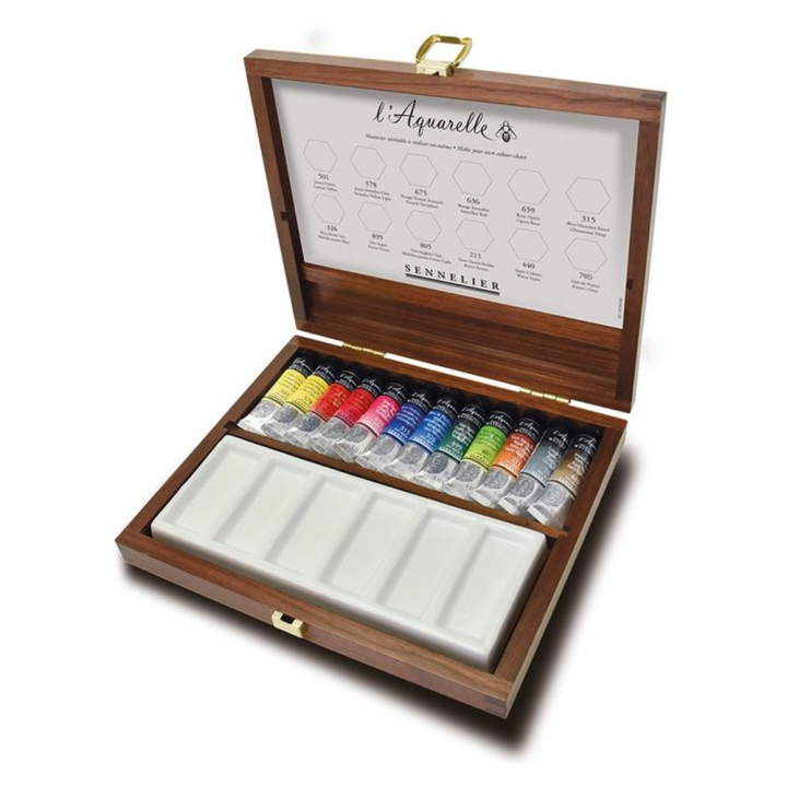 Coffret en Bois Aquarelle Extra-Fine 12 Tubes 10 ml - Sennelier - Rougier et Plé
