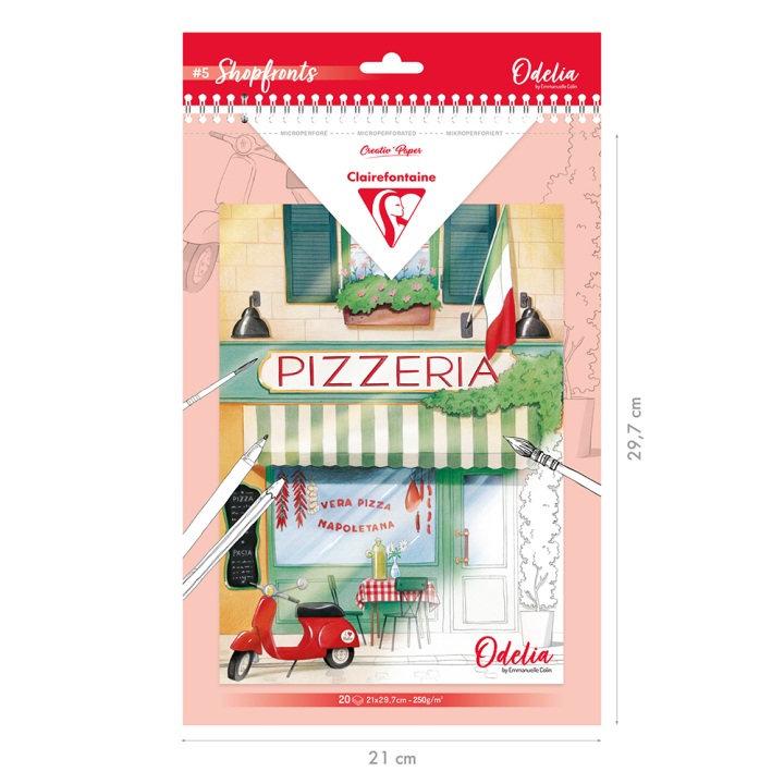 Bloc de coloriage multi-techniques Odelia Les vitrines 20 feuilles A4 250 g/m² - Clairefontaine - Rougier et Plé