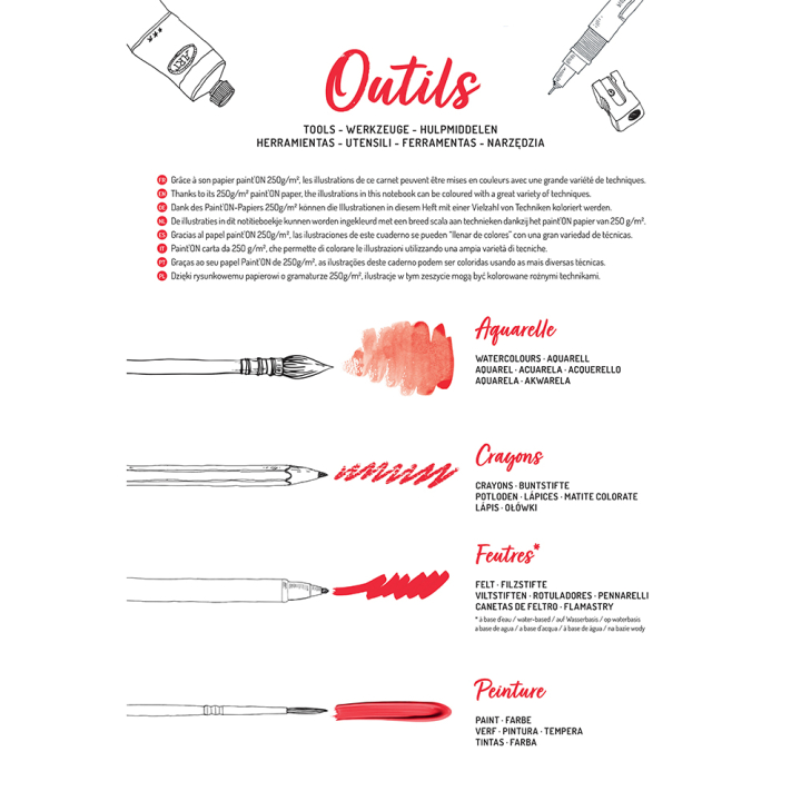 Bloc de coloriage multi-techniques Odelia Les vitrines 20 feuilles A4 250 g/m² - Clairefontaine - Rougier et Plé
