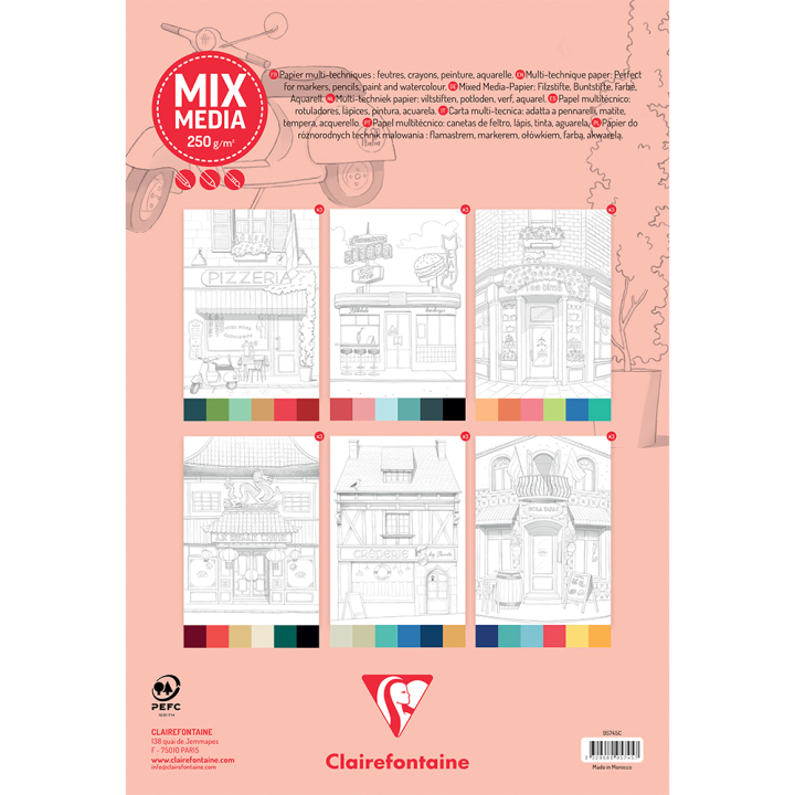 Bloc de coloriage multi-techniques Odelia Les vitrines 20 feuilles A4 250 g/m² - Clairefontaine - Rougier et Plé
