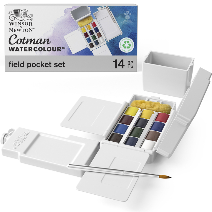 Aquarelle fine Cotman Boite de terrain 12 demi-godets - Winsor & Newton - Rougier et Plé