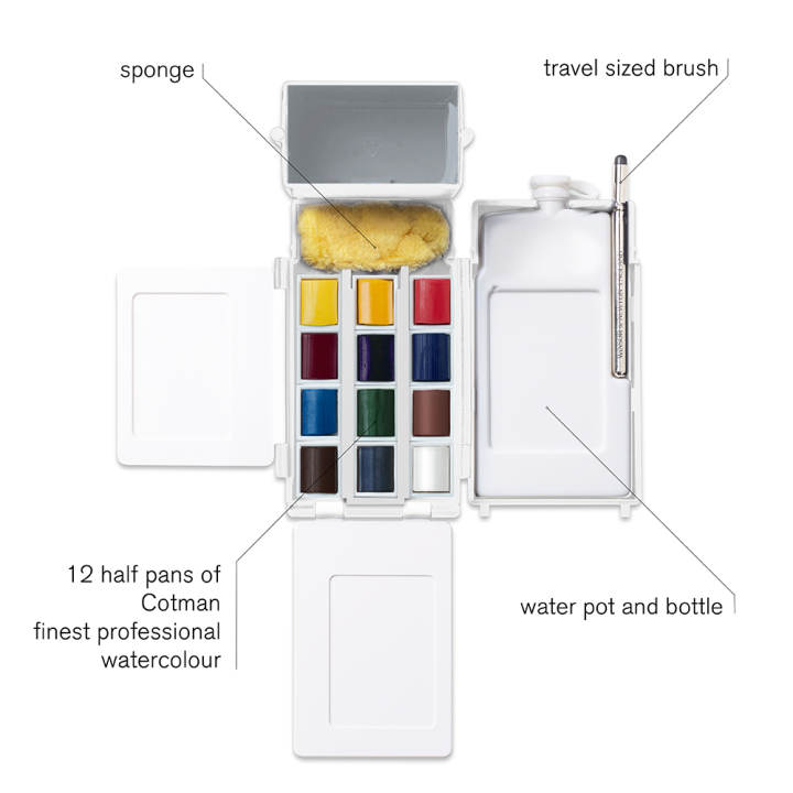 Aquarelle fine Cotman Boite de terrain 12 demi-godets - Winsor & Newton - Rougier et Plé