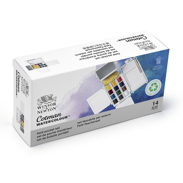 Aquarelle fine Cotman Boite de terrain 12 demi-godets - Winsor & Newton - Rougier et Plé