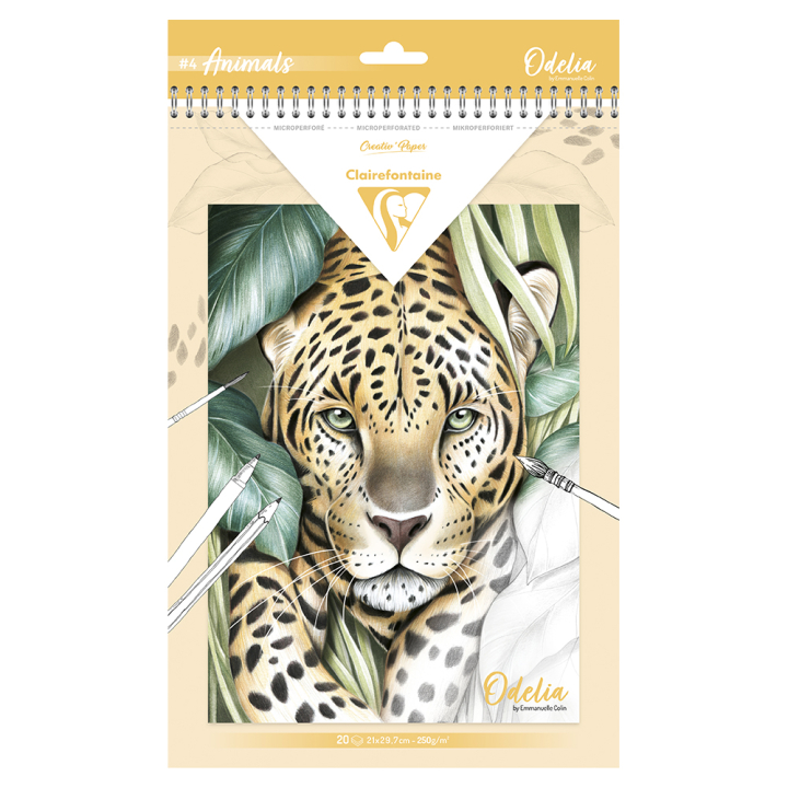 Bloc de coloriage multi-techniques Odelia Les animaux 20 feuilles A4 250 g/m² - Clairefontaine - Rougier et Plé