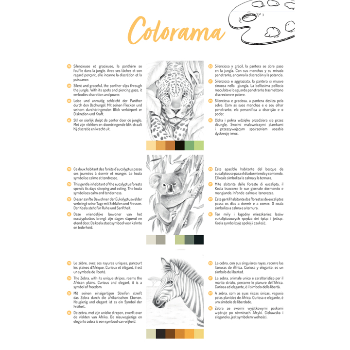 Bloc de coloriage multi-techniques Odelia Les animaux 20 feuilles A4 250 g/m² - Clairefontaine - Rougier et Plé