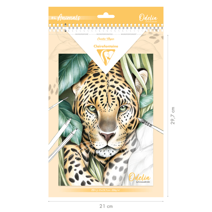Bloc de coloriage multi-techniques Odelia Les animaux 20 feuilles A4 250 g/m² - Clairefontaine - Rougier et Plé
