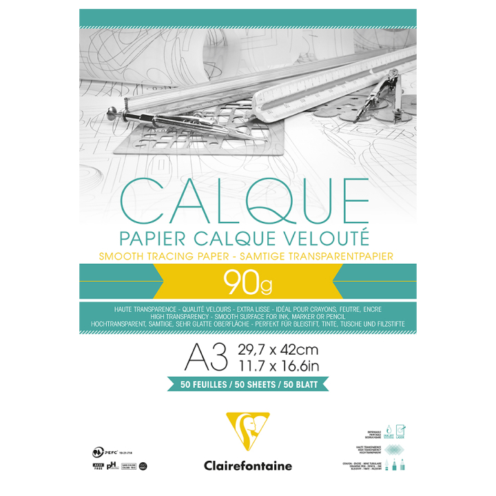 Papier calque supérieur bloc de 50 feuilles 90g - Clairefontaine - Rougier et Plé