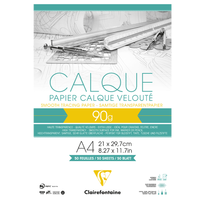 Papier calque supérieur bloc de 50 feuilles 90g - Clairefontaine - Rougier et Plé