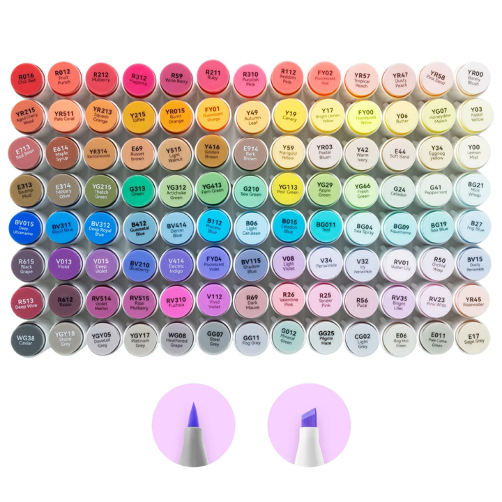 Feutre à alcool Honolulu double pointe pinceau et biseau 105 pcs - Ohuhu - Rougier et Plé
