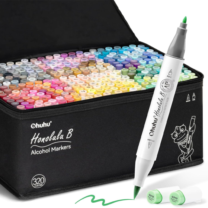 Feutre à alcool Honolulu B double pointe Brush et fine 320 pcs - Ohuhu - Rougier et Plé