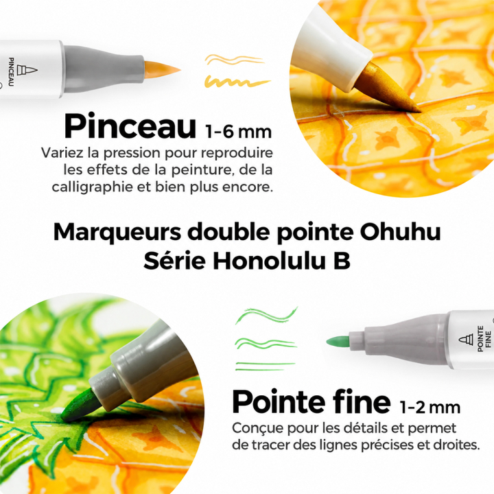 Feutre à alcool Honolulu B double pointe Brush et fine 320 pcs - Ohuhu - Rougier et Plé