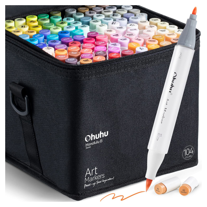 Feutre à alcool Honolulu B double pointe Brush et fine 105 pcs - Ohuhu - Rougier et Plé