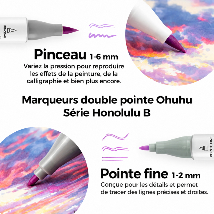 Feutre à alcool Honolulu B double pointe Brush et fine 105 pcs - Ohuhu - Rougier et Plé