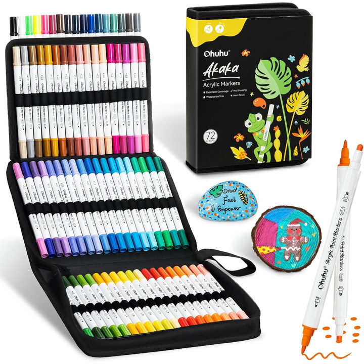Feutre peinture Akara double pointe Dot et fine 72 pcs - Ohuhu - Rougier et Plé